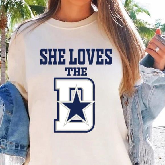 Gildan Tops - She Loves The D Dallas Cowboys White Tshirt, Unisex Tee Shirt